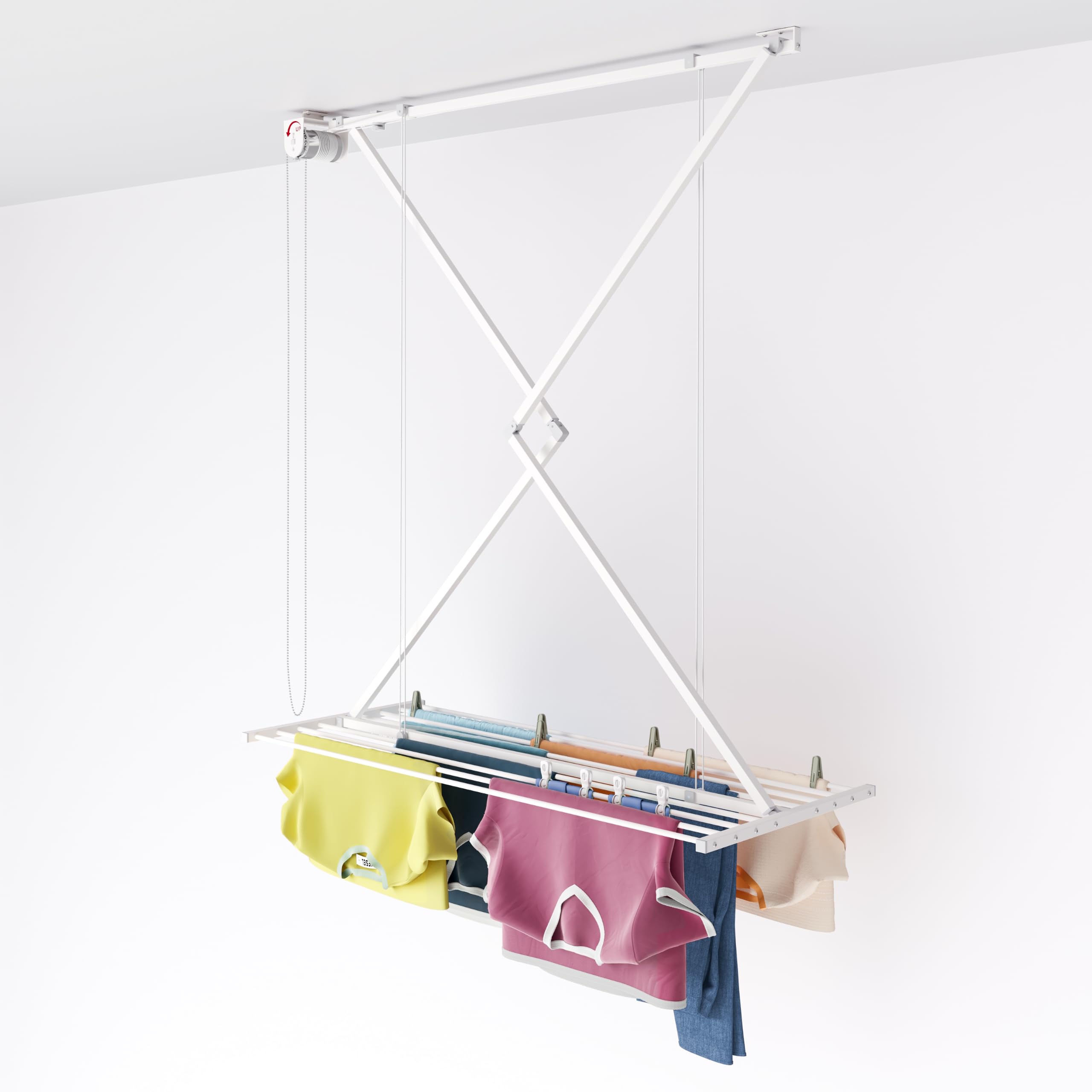 foxydry Mini Étendoir de Plafond, séchoir à Linge Vertical rétractable, Repliable et Extensible pour intérieure et extérieure, étendoir pour Balcon (Blanc, 128 cm)