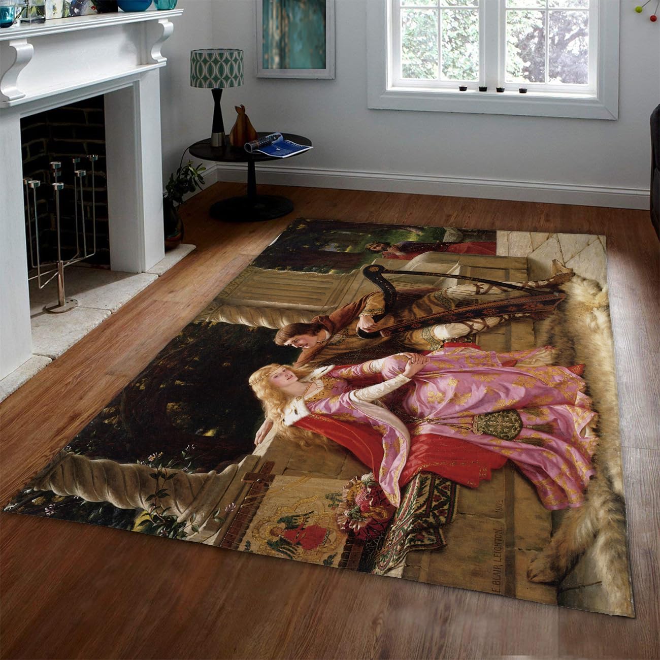 Famous Painting 60x120cm Style Washable Carpet Retro Soft Mat for Living Room The Lady of Shalott Print Rug Bedroom Dining Victorian Art Non-slip Thin Romanticism