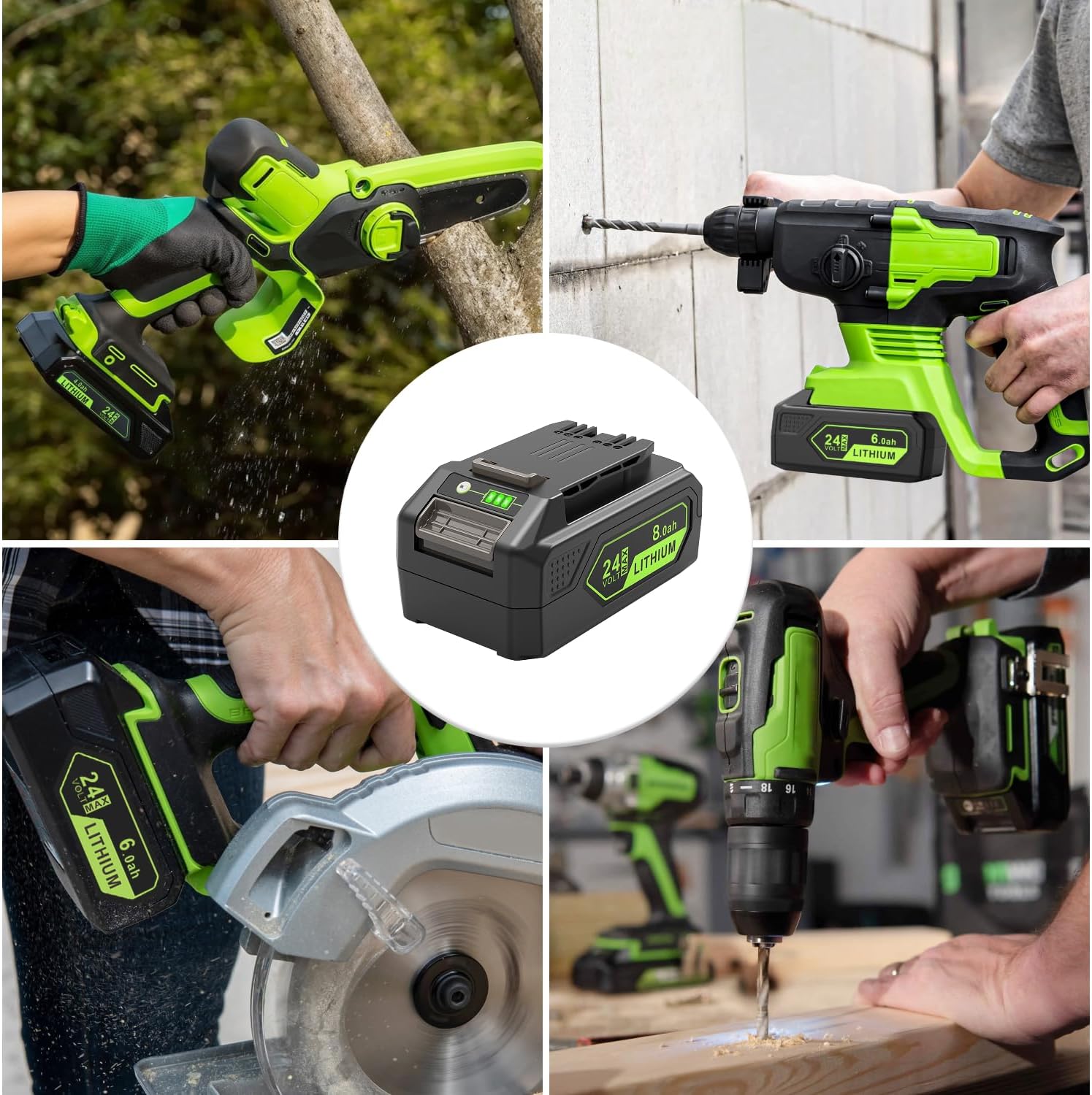 8.0Ah Replacement Battery for Greenworks 24 Volt Battery Lithium Lawn Mower 29842 29852 29322 LB24A020 Compatible with Greenworks 24V Cordless Tools