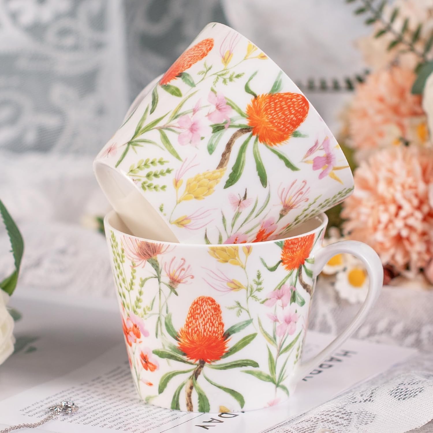 KAMMAK Bone China Mugs 16 oz Coffee Mugs with Handle, Tea Cup Set of 2 Porcelain Espresso Mug Fine Ceramic Tea Cups Large Demitasse Mug for Cappuccino, Latte, Coco, Americano - Image 6