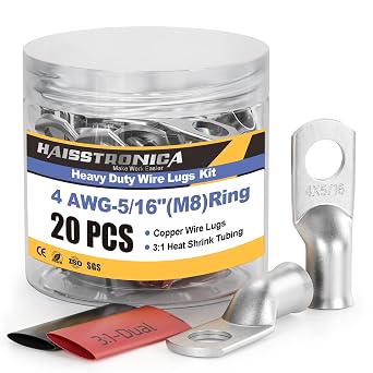 haisstronica 20PCS Battery Cable Lug & Heat Shrink Kit 4 AWG 5/16" M8