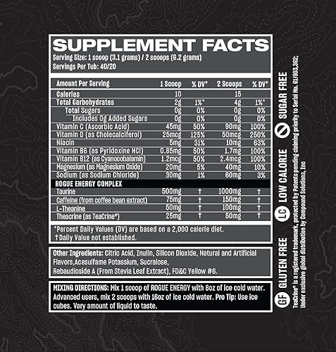 Miniatura 2 de Rogue Energy Bebida energética en polvo para largas horas de juego, polvo energético para concentración mental, sin azúcar y gluten, suplemento de