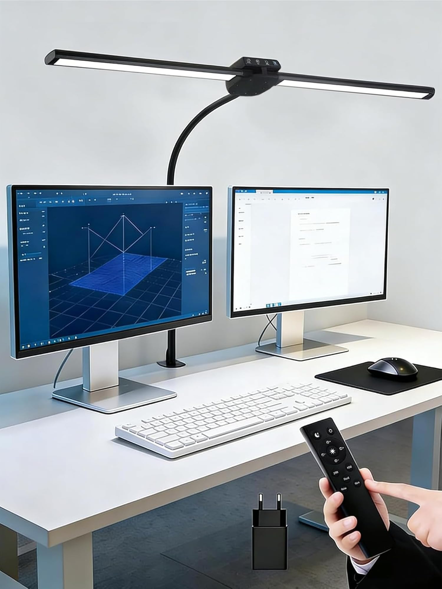 ReinHoo Schreibtischlampe LED Dimmbar, 5 Farben+ 9 Helligkeitsstufen LED Schreibtischlampe Klemmbar, 1200 Lumen Hell 12W Tageslichtlampe Schreibtisch Lampe, Fernbedienung+Timer, Doppelkopf