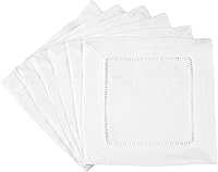CleverDelights 6" White 100% Cotton Hemstitch Cocktail Napkins - 12 Pack for Weddings, Parties & Fine Dining