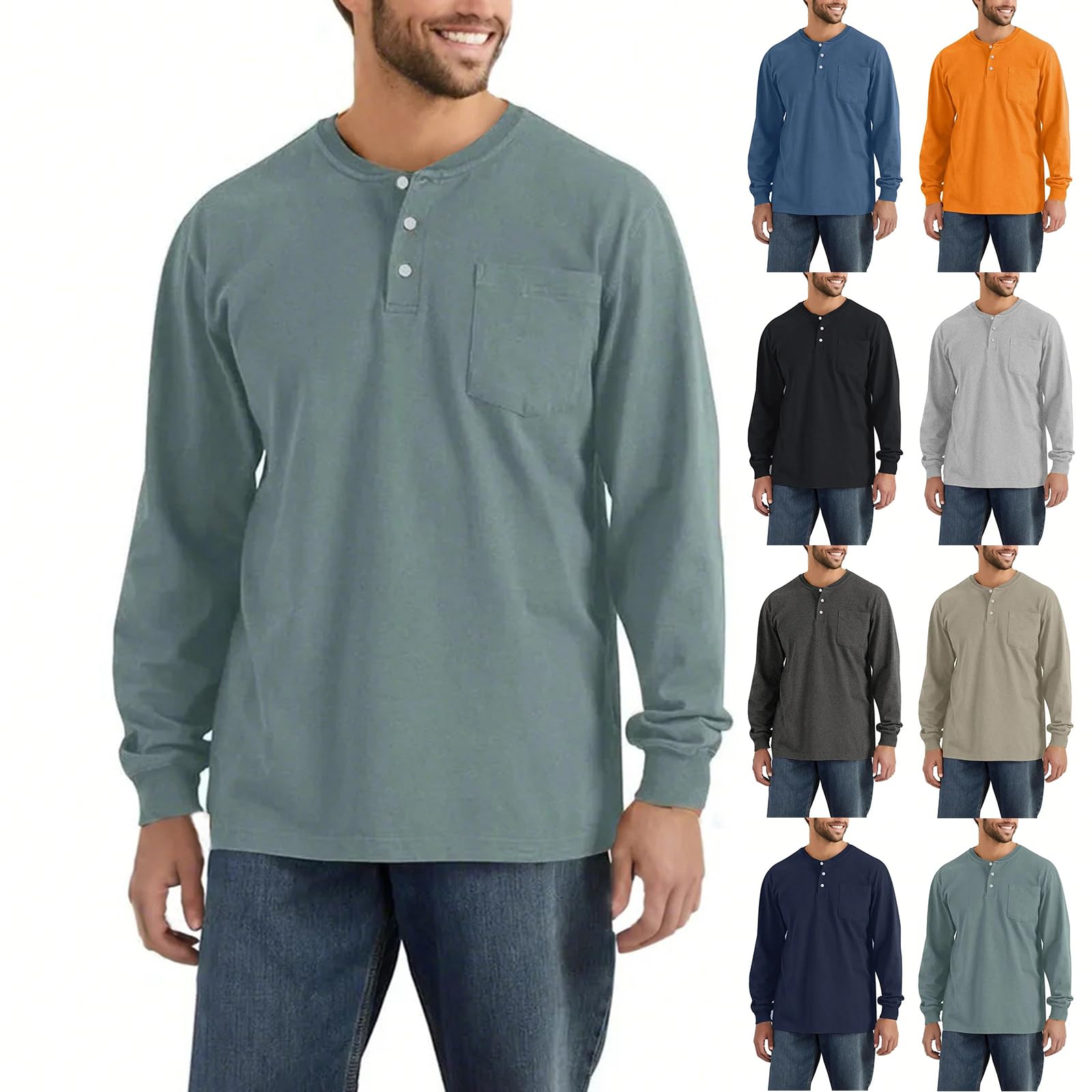 Mens Henley Shirts Long Sleeve T Shirt with Pockets Mens Sweatshirts Pullover Regular Fit Casual Button Basic Tops