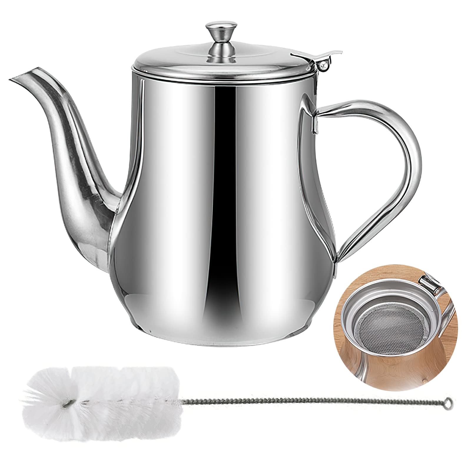 Stainless Steel Oil Filter Pot, Stainless Steel Oil Filter Pot with Strainer, Oil Strainer Cooking Oil Filter Oil Strainer Pot Grease Can, Tea Pot Oiler Kettle Kitchen Gadgets (Large)