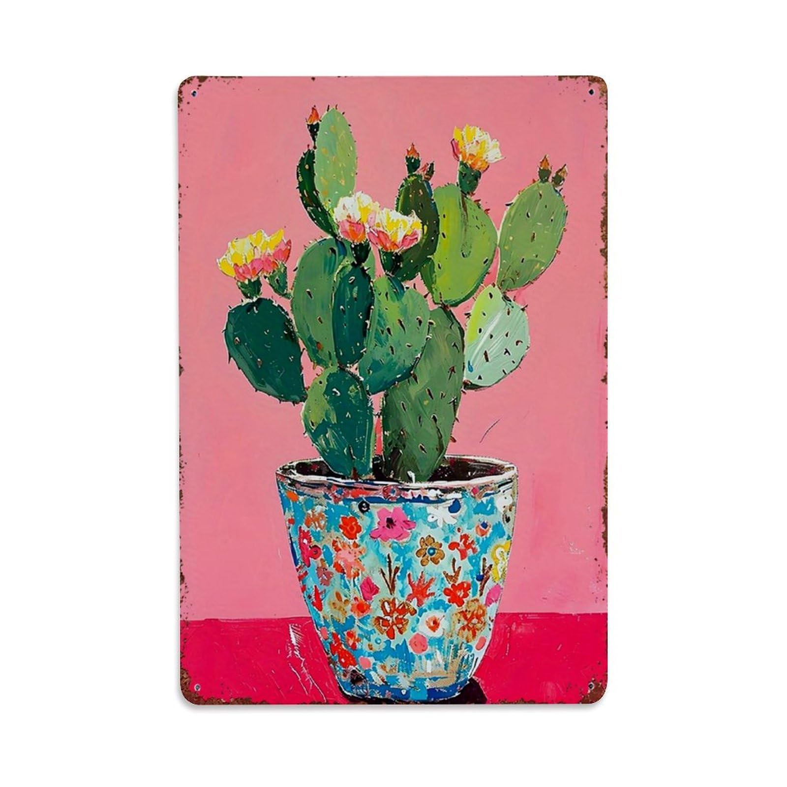 Bliveurn Vintage Colorful Floral Pattern On Pot Retro Metal Tin Sign, Metal Poster For Home, Gaming Room, Studio Workshop,Bar,Garage Wall Art Decor 8X12 Inch