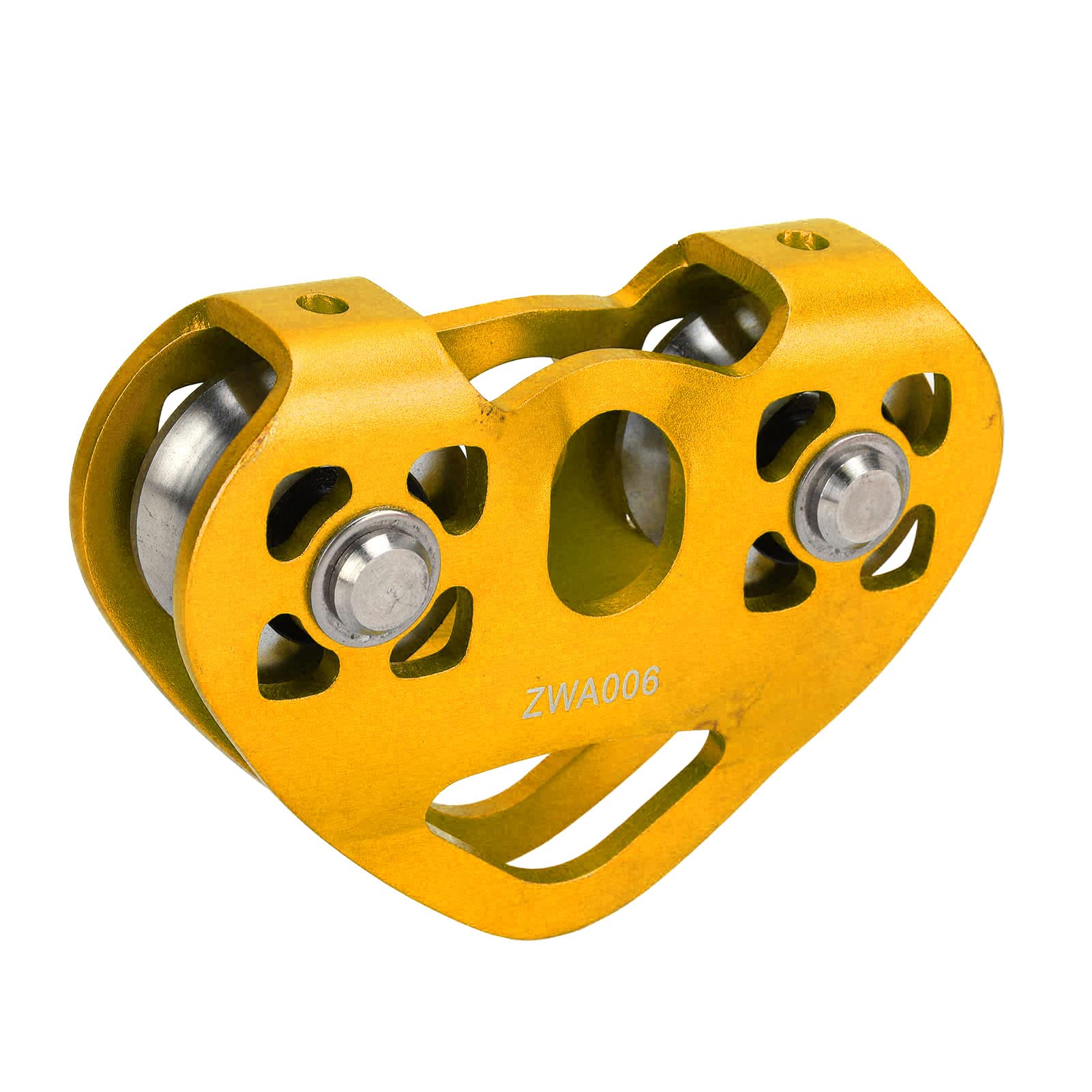 Double Pulley Block, Zip Line Pulley with High Strength Aluminum Alloy Cable Pulley Kit for Climbing (Gold)
