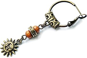 Hippie Bronze Sun and Moon Men's Earring - Dangle Tribal Man Earring