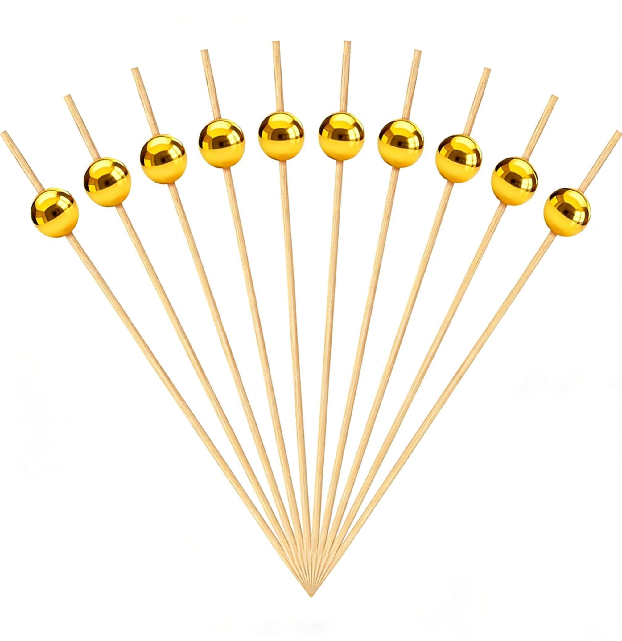 Cocktail Picks, 100 PCS Gold Pearl Bamboo Skewers, 4.7 Inch Fancy Food Toothpicks for Appetizers, Charcuterie, Sandwiches, Burgers, Party Decorations & Fruit Garnishes