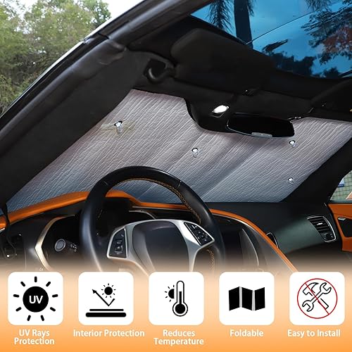 Miniatura 3 de Parasol para parabrisas compatible con Chevrolet Corvette C7 2014-2019, parasol plegable para ventana delantera, visera de protección solar