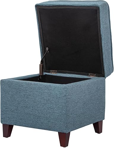 Miniatura 3 de Asense Otomana de Almacenamiento Cuadrada de 17 Pulgadas, Pequeño Reposapiés para Sofá, Reposapiés Tapizado en Tela de Lino Sintético para Entrada,