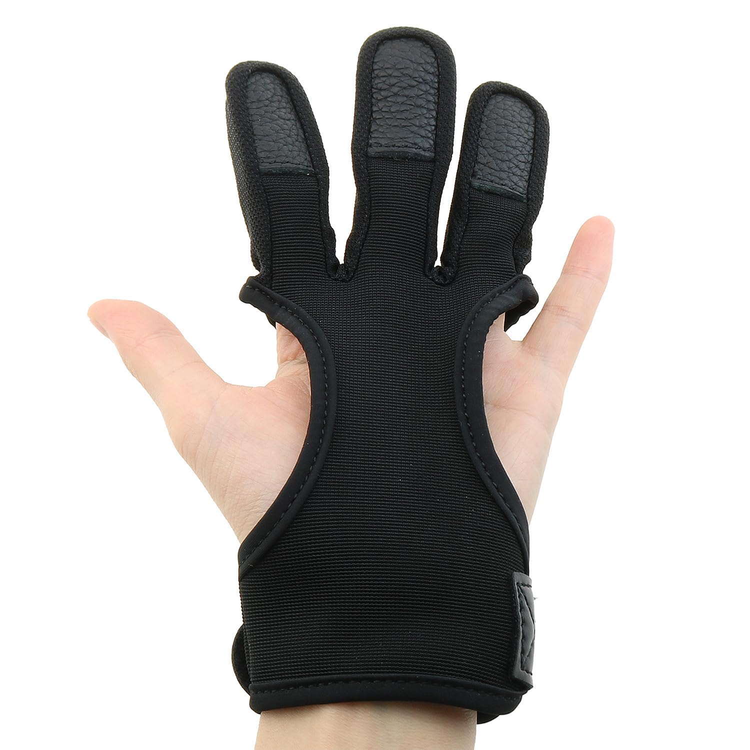 ZZHXSM Black Three Finger Leather Archery Gloves Archery Protective Gear Accessories Archery Finger Guard with Adjustable Sticky Strap