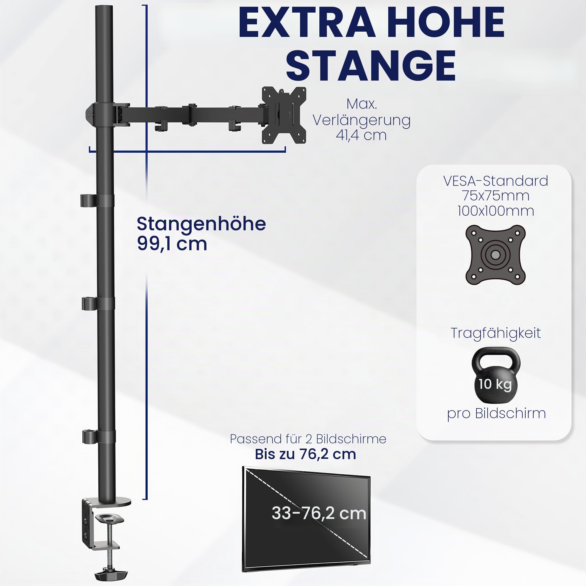 VIVO Stand-V011 Monitor-Schreibtischhalterung, 99,1 cm (39 Zoll) Stange, voll verstellbar, neigbar und schwenkbar, für Bildschirme von 33 bis 81,3 cm (13 bis 32 Zoll) mit VESA-Befestigung, Schwarz