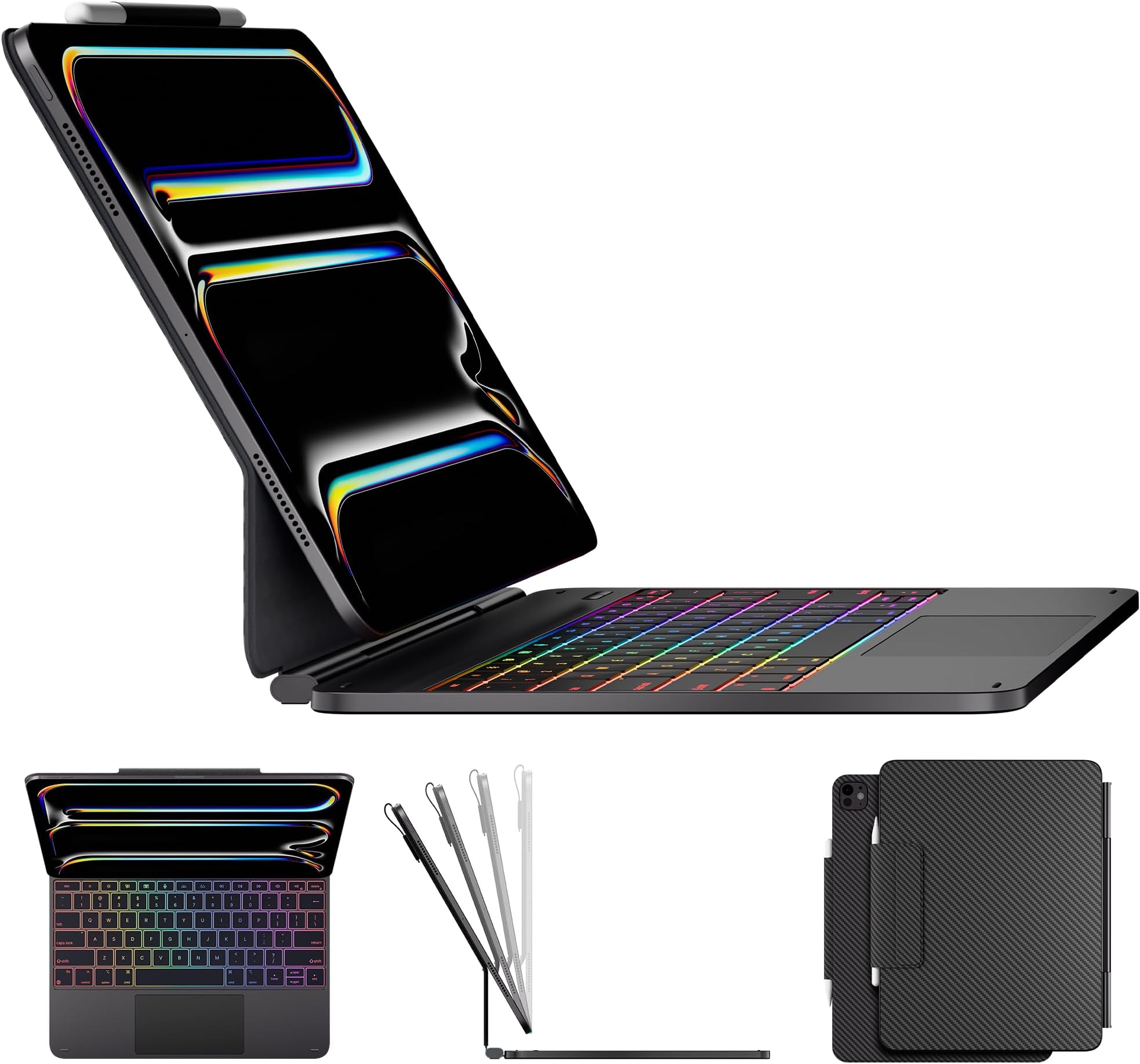 typecase Edge Keyboard Case for iPad Pro 13-inch (M5 2025/M4 2024) – Magic with Multi-Touch Trackpad, 11 Colors Backlight, Pencil Holder, Slim & Lightweight - Carbon Fiber