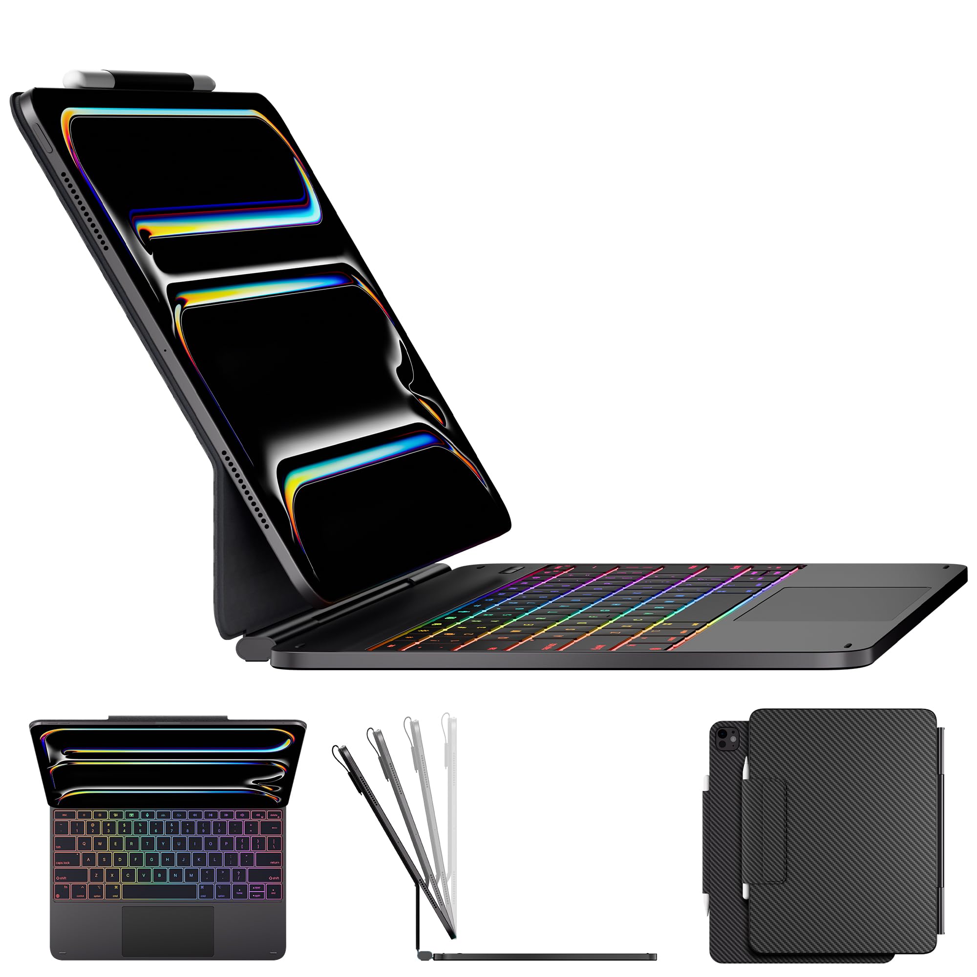 Keyboard Case for iPad Pro 13-inch (M5 2025/M4 2024), Magic Keyboard with 11 Colors Backlight, Keyboard Case with Pencil Holder, Multi-Touch Trackpad, Easy-Set Magnetic Stand, Carbon Fiber