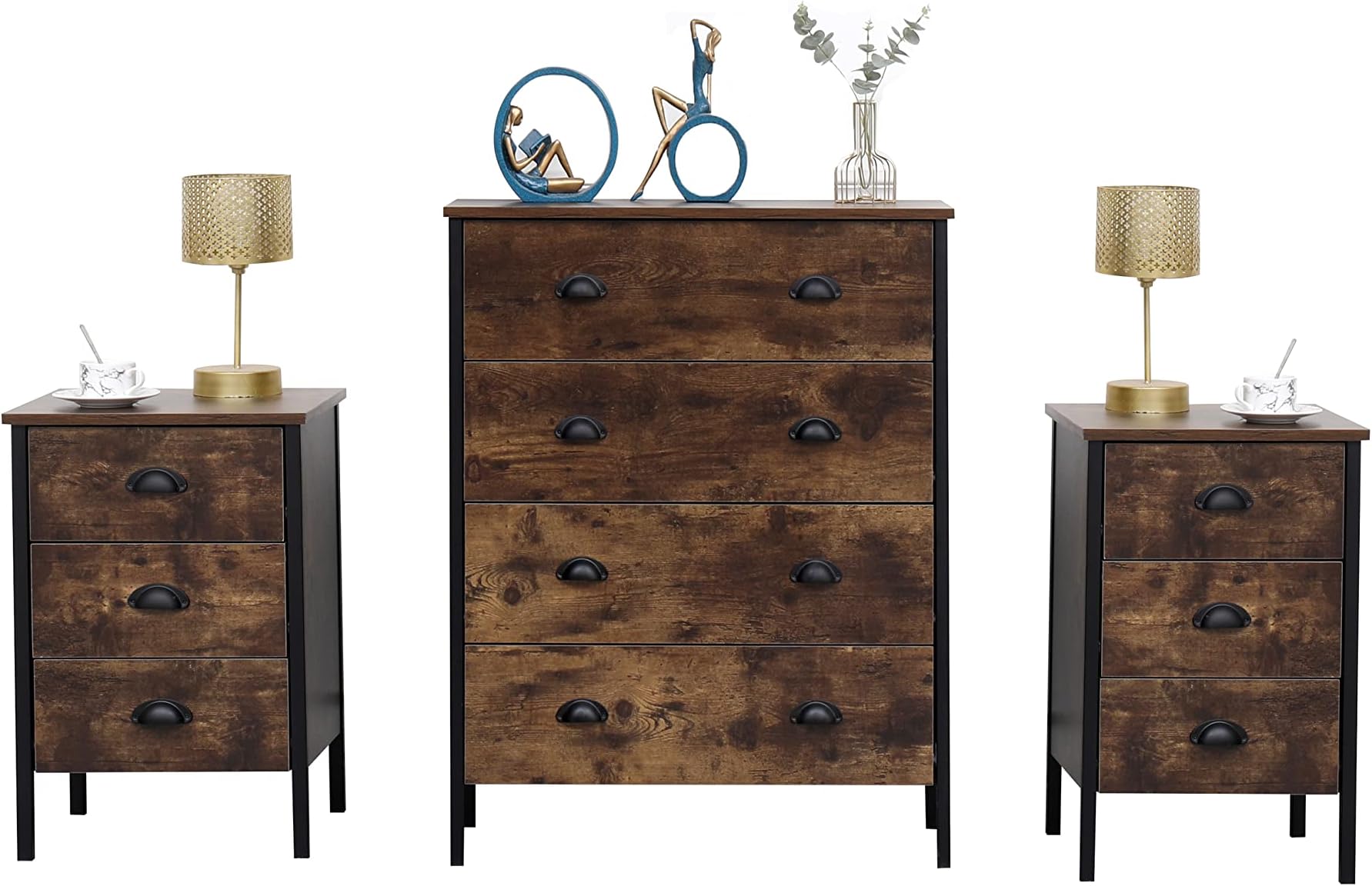 HOME MODERN Retro Industrial Style Bedroom Furniture 3 Pieces Sets