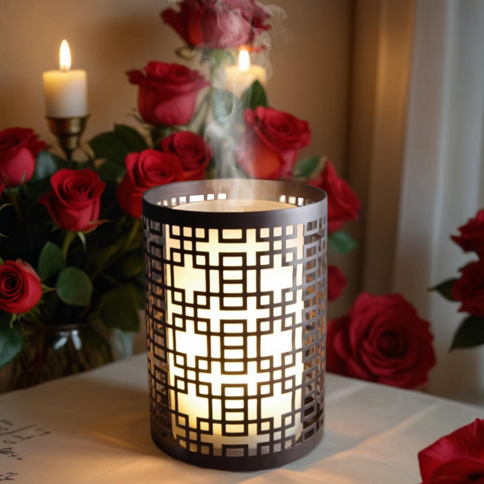 Zen’Arôme Diffuseur d’Huile Essentielle Vela – Diffuseur Ultrasonique Aromathérapie à Froid - Diffuseur Électrique Parfum Maison avec Télécommande - Éclairage LED Effet Bougie – en Métal et Verre