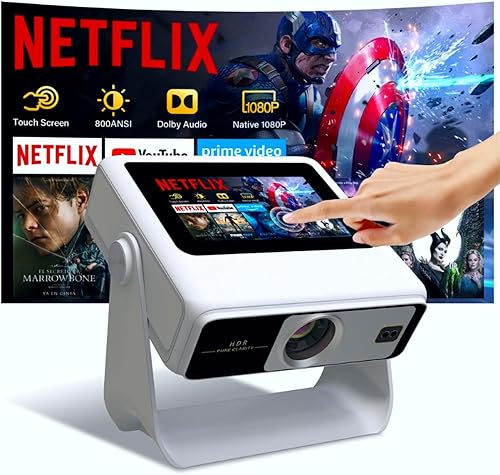 Miniatura 1 de Proyector portátil con pantalla táctil inteligente, proyector de película Native1080P 4K, WiFi 6 Bluetooth para cine en casajuegosexteriores