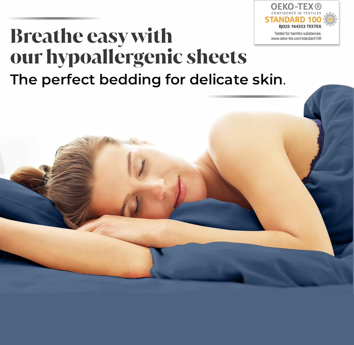 Luxury Bamboo Market | King Size Bed Sheet Set | 100% Viscose Made from Bamboo | Organically Grown | Ultra Soft | Cooling Sheets for Hot Sleepers | 17" Deep Pocket [Midnight Blue] - Image 3