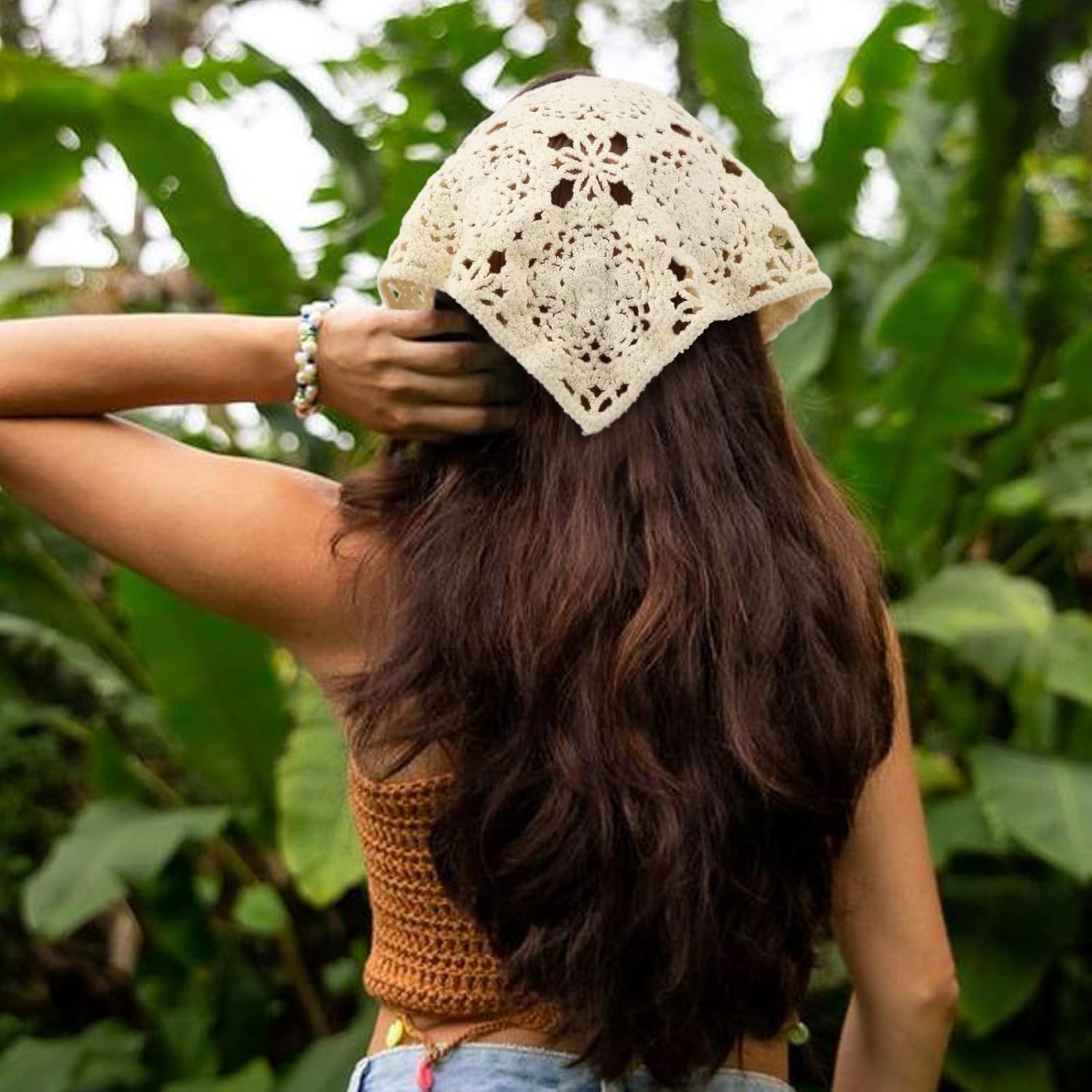 DRESHOW Floral Crochet Hair Bandana Tie Knotted Headscarf Vintage Headband Knitted Head Kerchief for Women Girls - Image 4