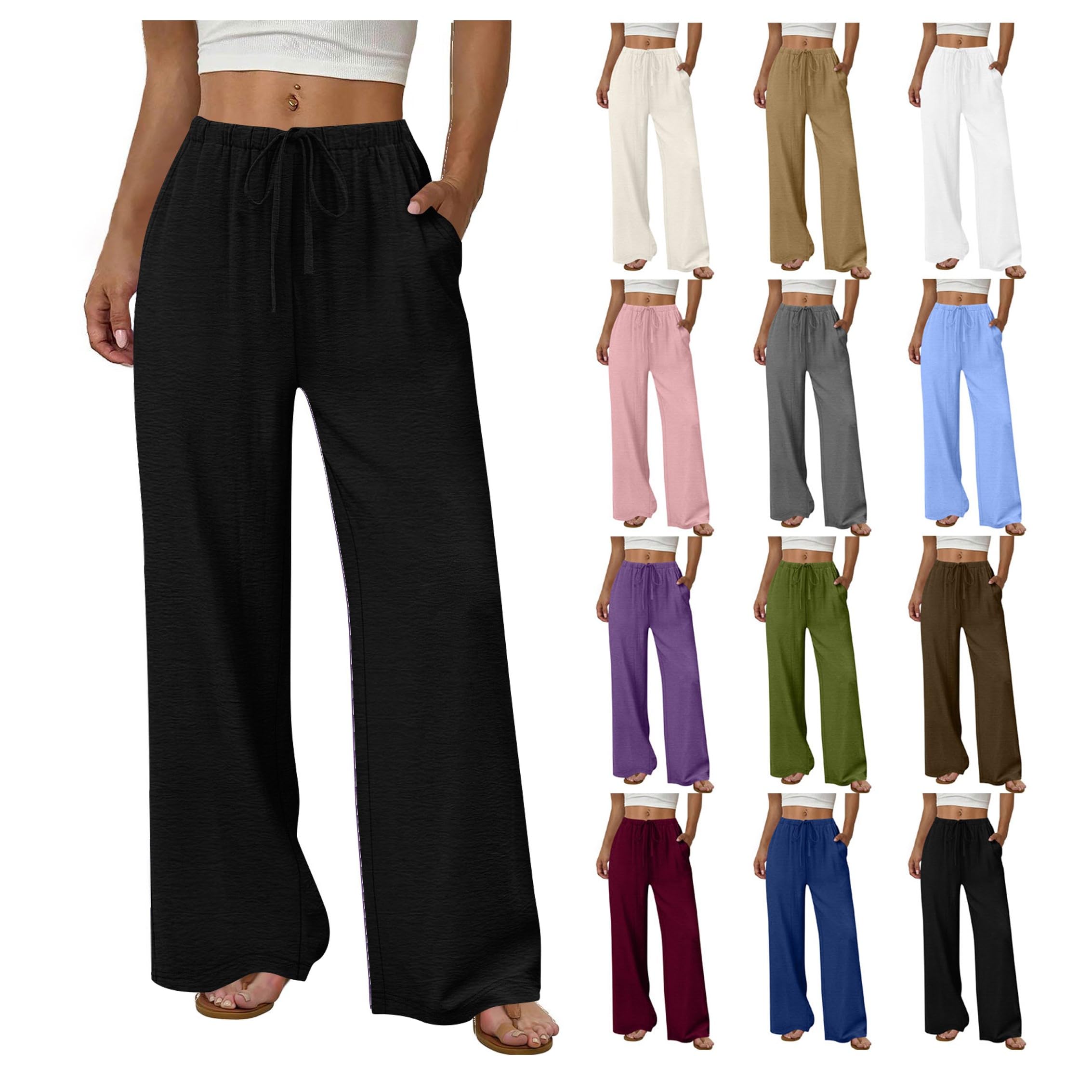 Generisch Sommerhosen Damen Palazzo Hose Luftige Leichte Stoffhose Lockere Boho Freizeithose Einfarbig Sommerhose Weites Bein Musselin Hose Lang Strandhosen Damen Leicht Und Luftig Mit Taschen