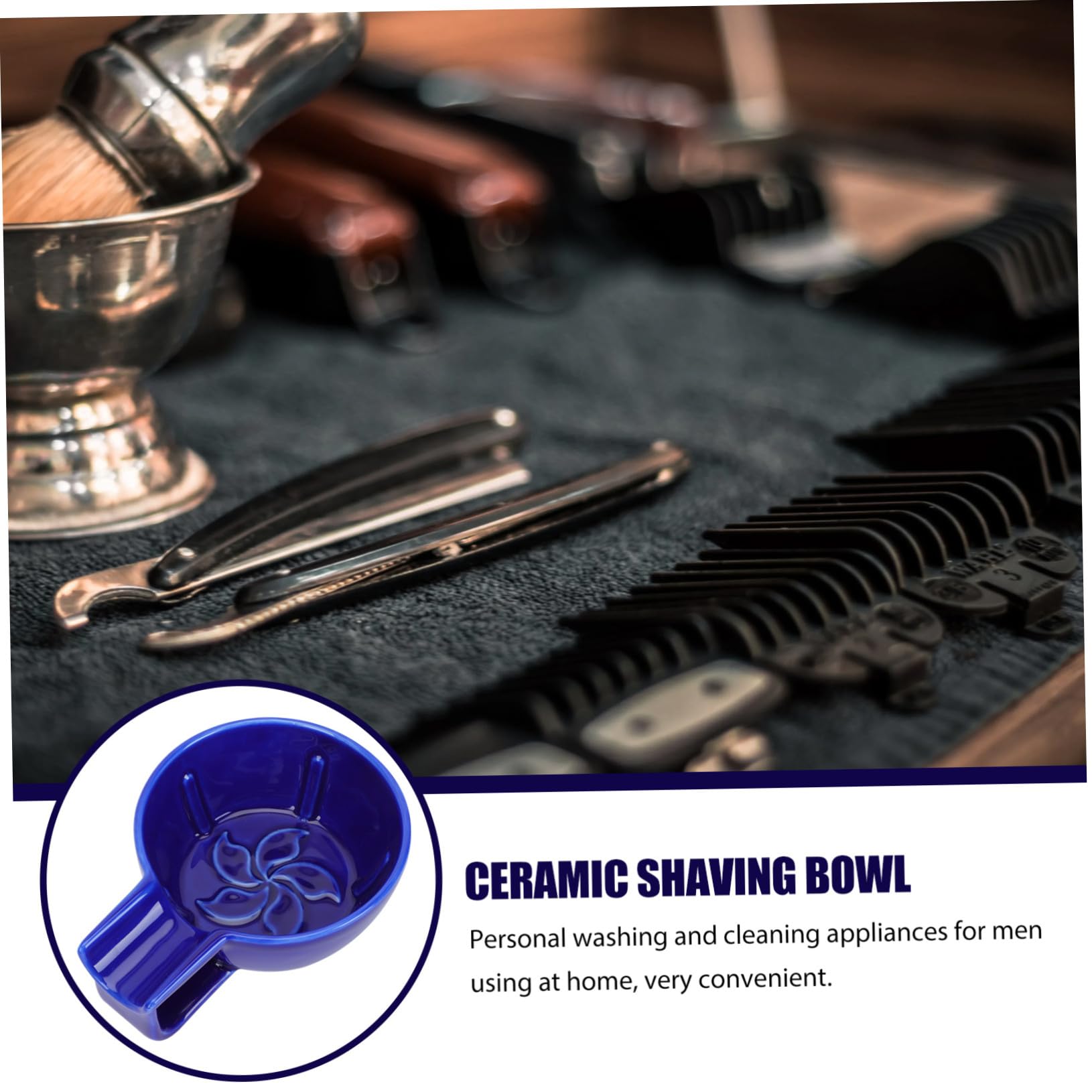 Veemoon Ciotola da Barba per Schiuma da Barba e Rasatura Grande Capacità in Ceramica Blu Design Semplice per Uomo per Uso Personale a Casa