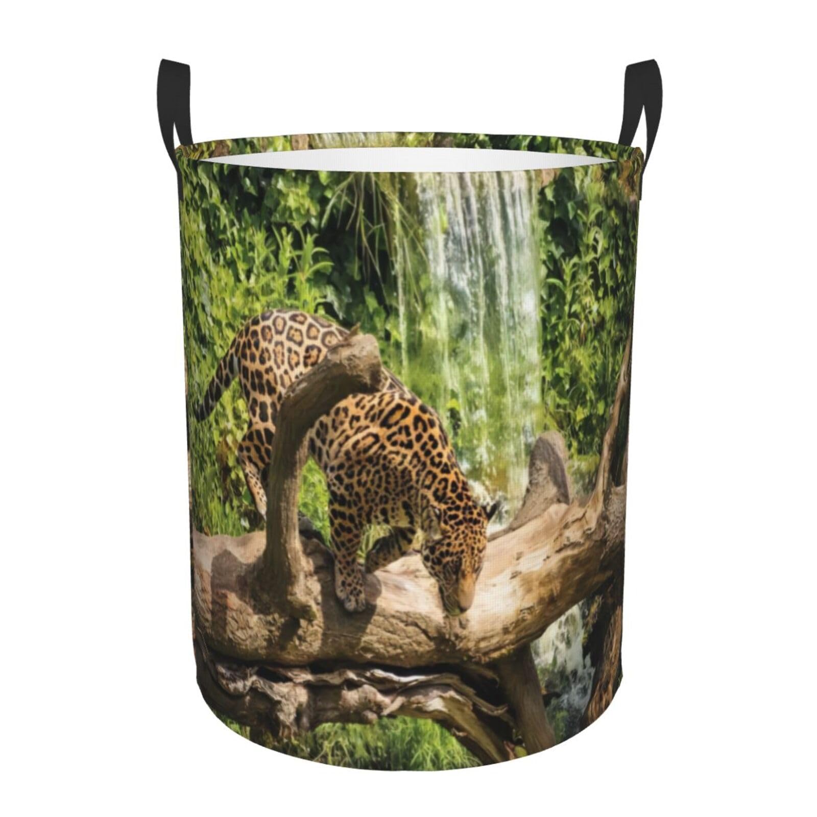 S Circular Hamper Panther on Tree Trunk Waterfall Print for Dirty Clothes