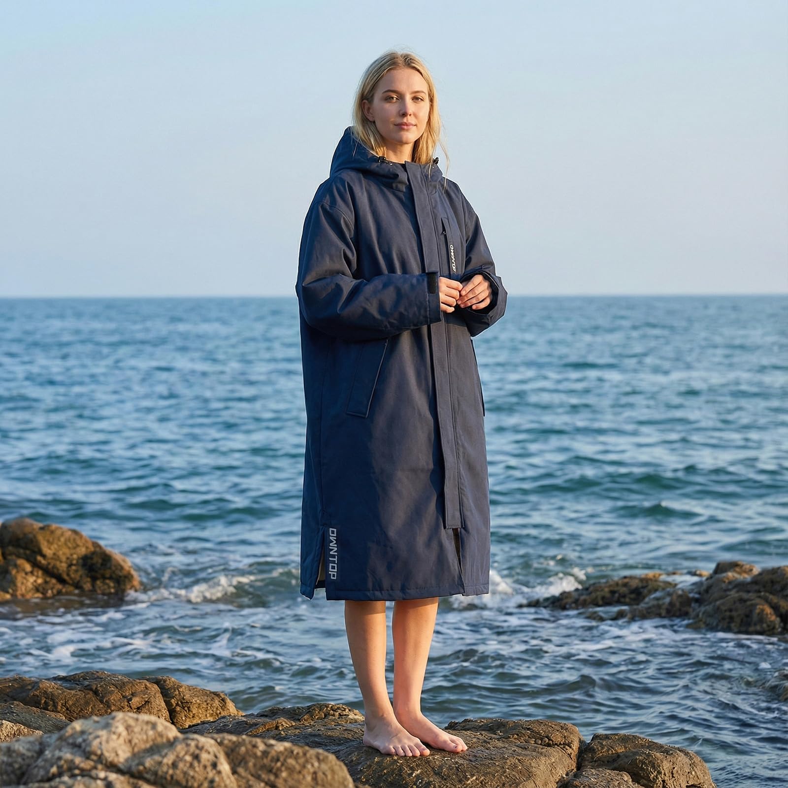 Owntop Manteau imperméable et coupe-vent - Manteau surdimensionné à séchage rapide à manches longues avec capuche pour la plage, la natation, le surf, les promenades, la doublure en tissu éponge