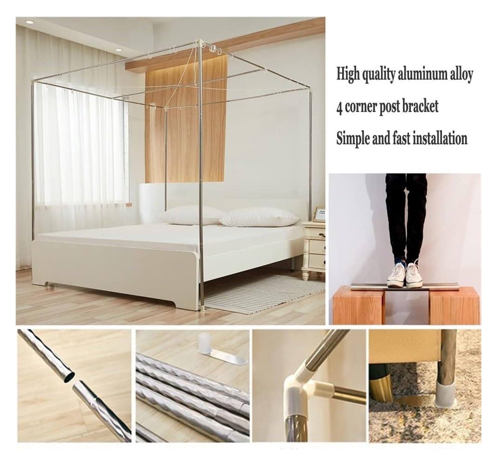 Moskitonetz Bett 4-Eck-Betthimmel-Moskitonetz for Einzelbett, Vier-Jahreszeiten-Bettvorhang-Moskitonetz for Erwachsene(Style 3,200 * 220 * 200Cm)