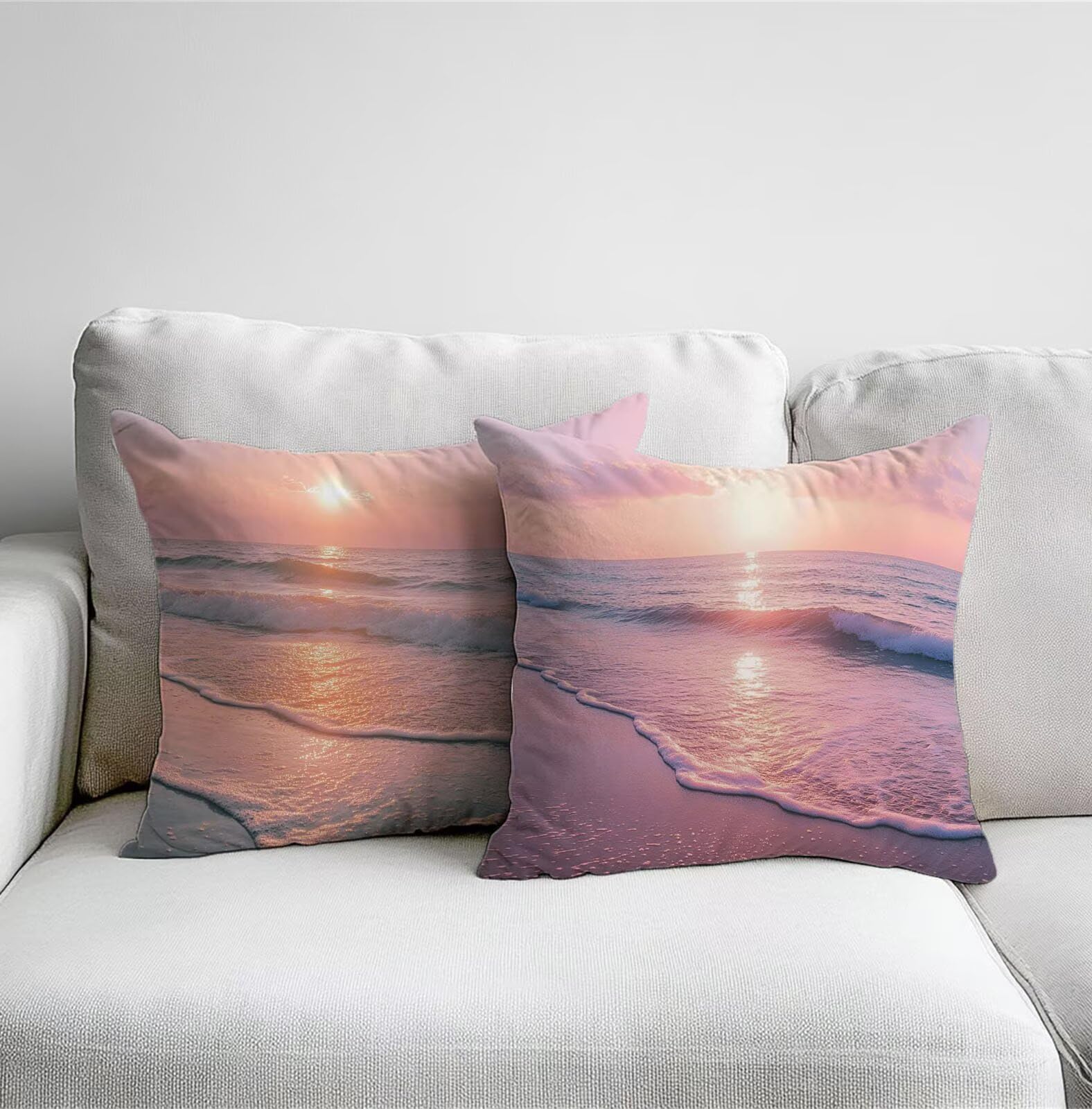 Spiaggia Federe Cuscini Divano 70x70cm Tramonto Cuscini per Divano, Federe Copri Cuscino Divanos, Set di 2 Moderni Resistente Biancheria Copricuscini per Cucina Sedia Soggiorno Letto Giardino TG-842
