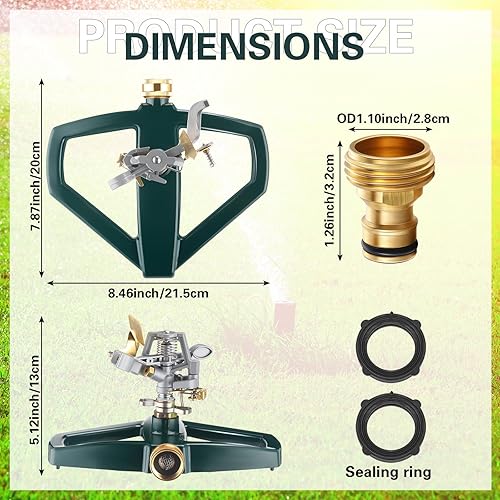 Miniatura 2 de 3 juegos de rociadores giratorios giratorios de 360 grados para jardín, rociadores de impacto pulsante con base de metal, sistema de rociadores de