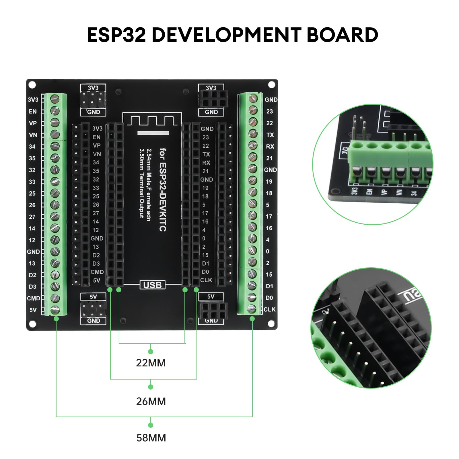 diymore 3 pezzi per ESP32 Breakout Board Scheda di espansione GPIO da 1 a 3 compatibile con la scheda di sviluppo per ESP32 38 Pin