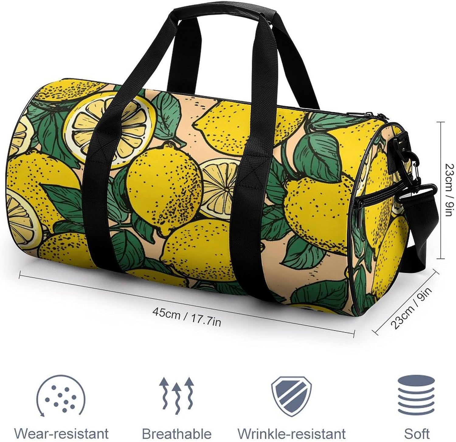 Yellow Lemon Gym Bag Hand-held Fitness Bags Cylindrical Fitness Bag with Shoe Large Compartment Duffle Bags for Travel Sports Unisex image 2
