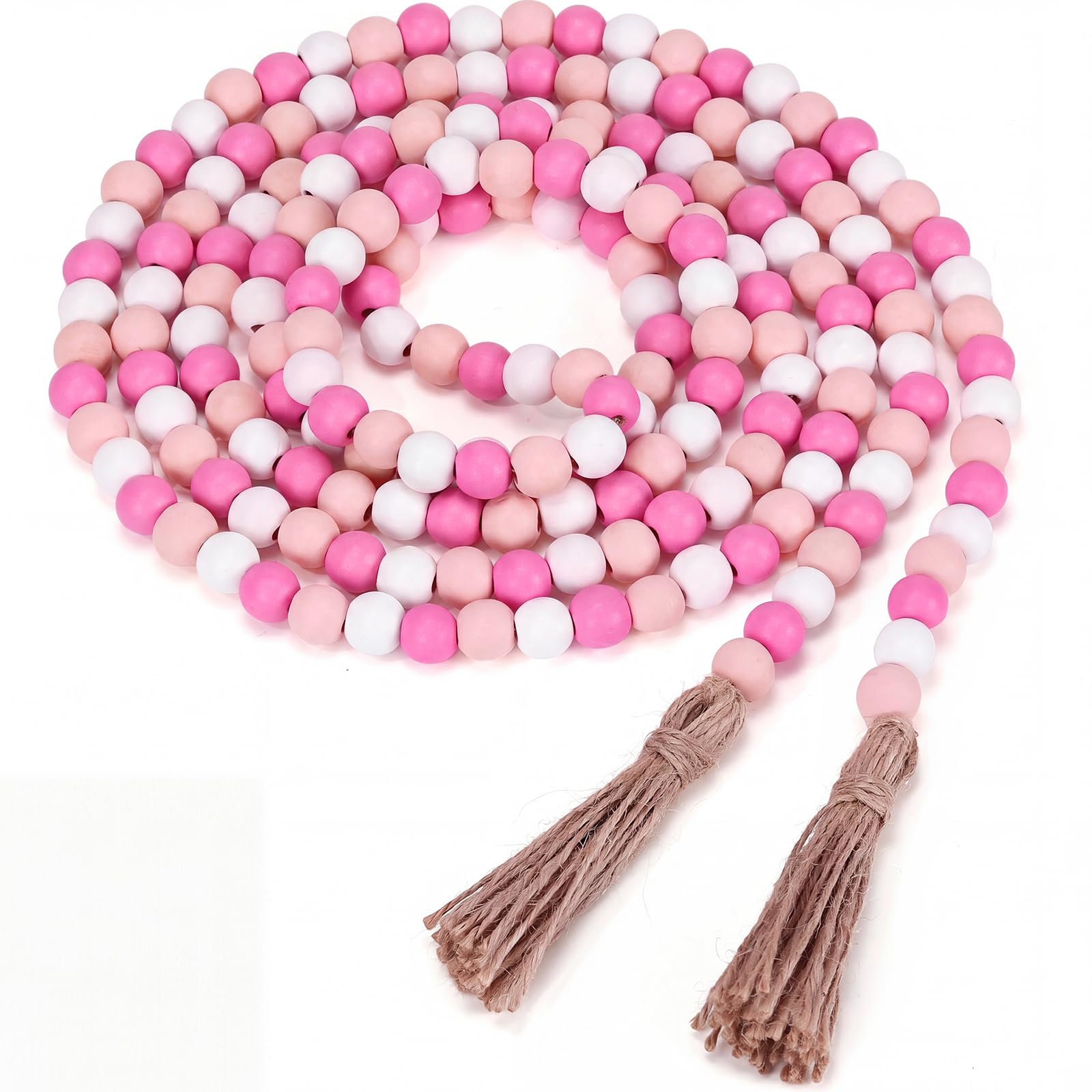 Equsion Rustic Wood Bead Garland with Tassel Farmhouse,Pink
