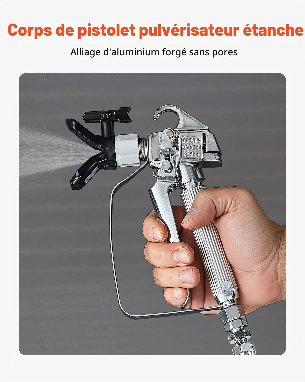 VEVOR Pistolet pulvérisateur de Peinture sans air, Haute Pression 248 Bar, avec 5 Embouts, kit à Joint pivotant, avec filtres, Aiguille de Nettoyage et Brosse, pour Machine de pulvérisation sans air
