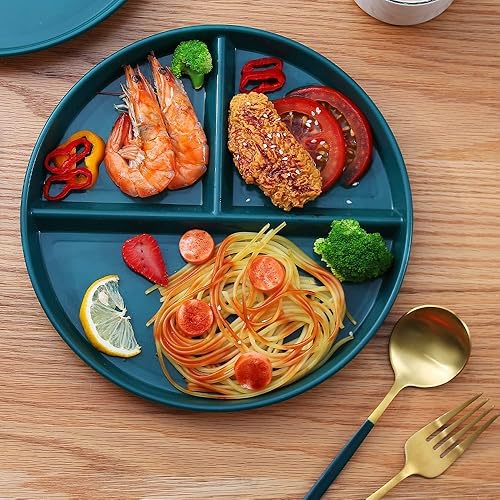 Miniatura 7 de ArderLive Platos llanos divididos para adultos, paquete de 4 platos de comida para campamento, almuerzo y cena o uso diario, color verde y negro, 3