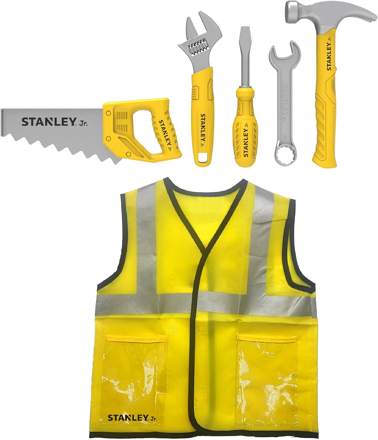Stanley Jr. Construction Worker Role Play Costume Dress-Up Set 6 pcs - Pretend Play Construction Worker Costume Set for Kids, Ages 3+