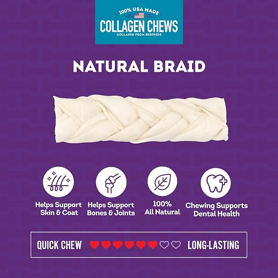 USA Collagen Braids Assorted Dog Chew Treats - Natural Flavor, 10oz/1 Pack