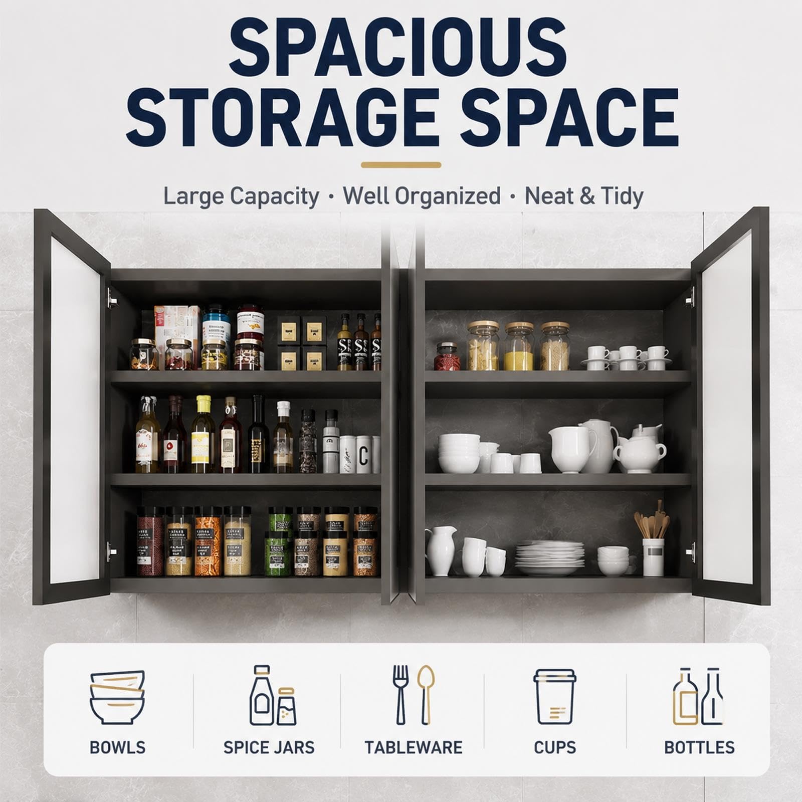 Armario Cocina Pared Impermeable con Puertas, Sin Panel Trasero