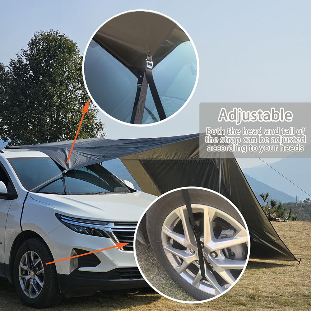 2.9x4.8m Universel Auvent de Voiture Fourgon Léger Facile à Monter Auvent Tarp Résistant à l'eau et au Soleil Store Camping Car (Noir, 3x5m)