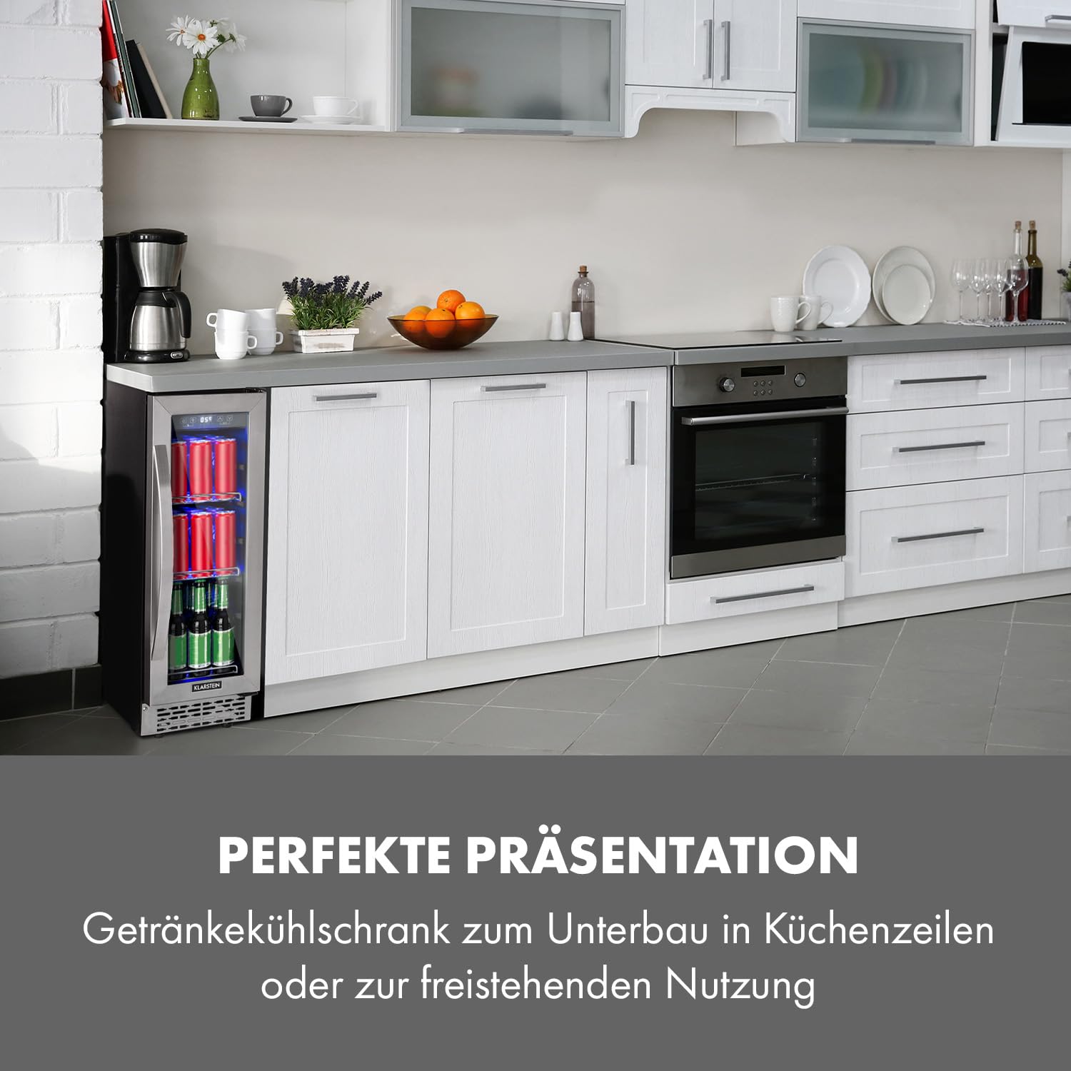 Klarstein Beerlager 56 Getränkekühlschrank, 56 Liter, 20 Flaschen, Glastür mit Edelstahlrahmen, Temperatur 0-10 °C, schwarz