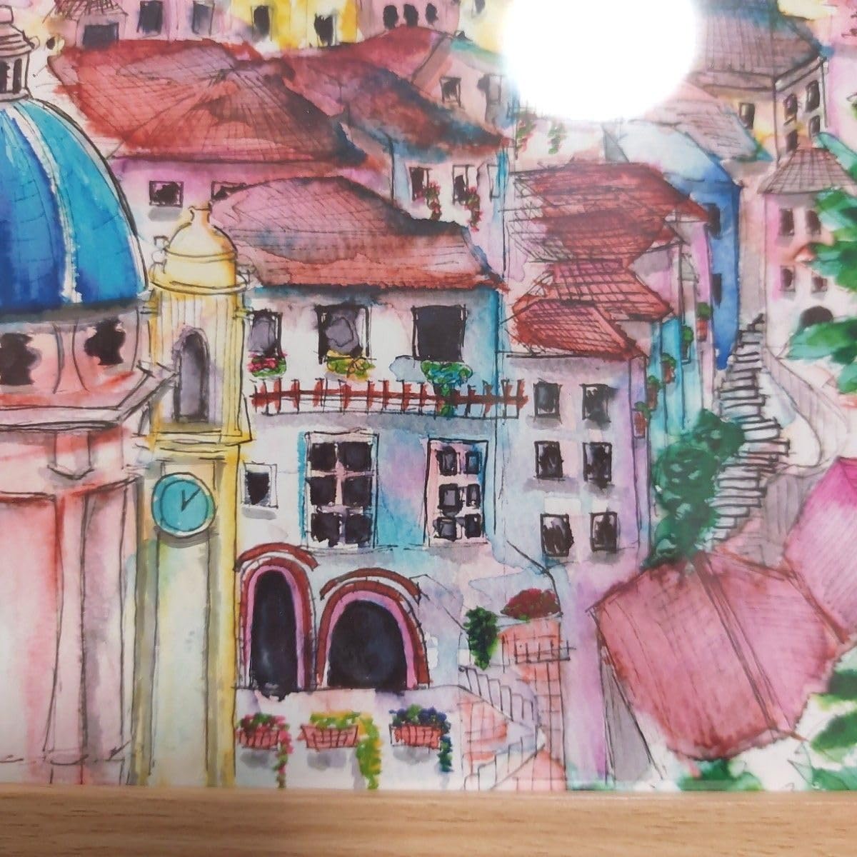 Amazon.co.jp: 自作絵画印刷作品 イタリアナポリの風景 フレーム入り