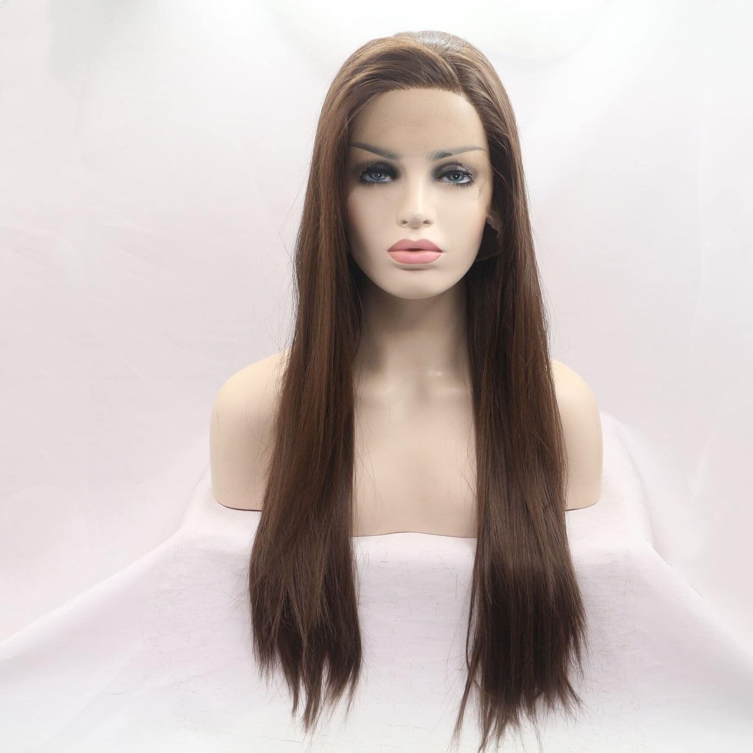 Xiweiya 6# Brown Lace Wig Long Silky Straight 13x3 Lace Chocolate Brown Lace Front Wig Heat Resistant Fiber Hair for Women Daily Wear Wig 24inch