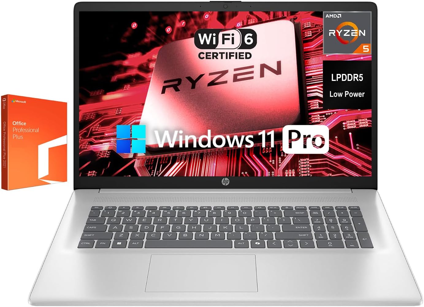 HP 17.3" FHD Student and Business Laptop | AMD Ryzen 5 7520U | 8GB LPDDR5 Memory | 512GB SSD | Wi-Fi 6 | Microsoft Office | Win11 Pro | Silver