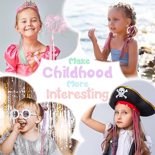 Miniatura 4 de Dreamlover Extensiones de cabello de colores para niños, accesorios de día de cabello loco para niñas, extensiones de cabello trenzado para padres