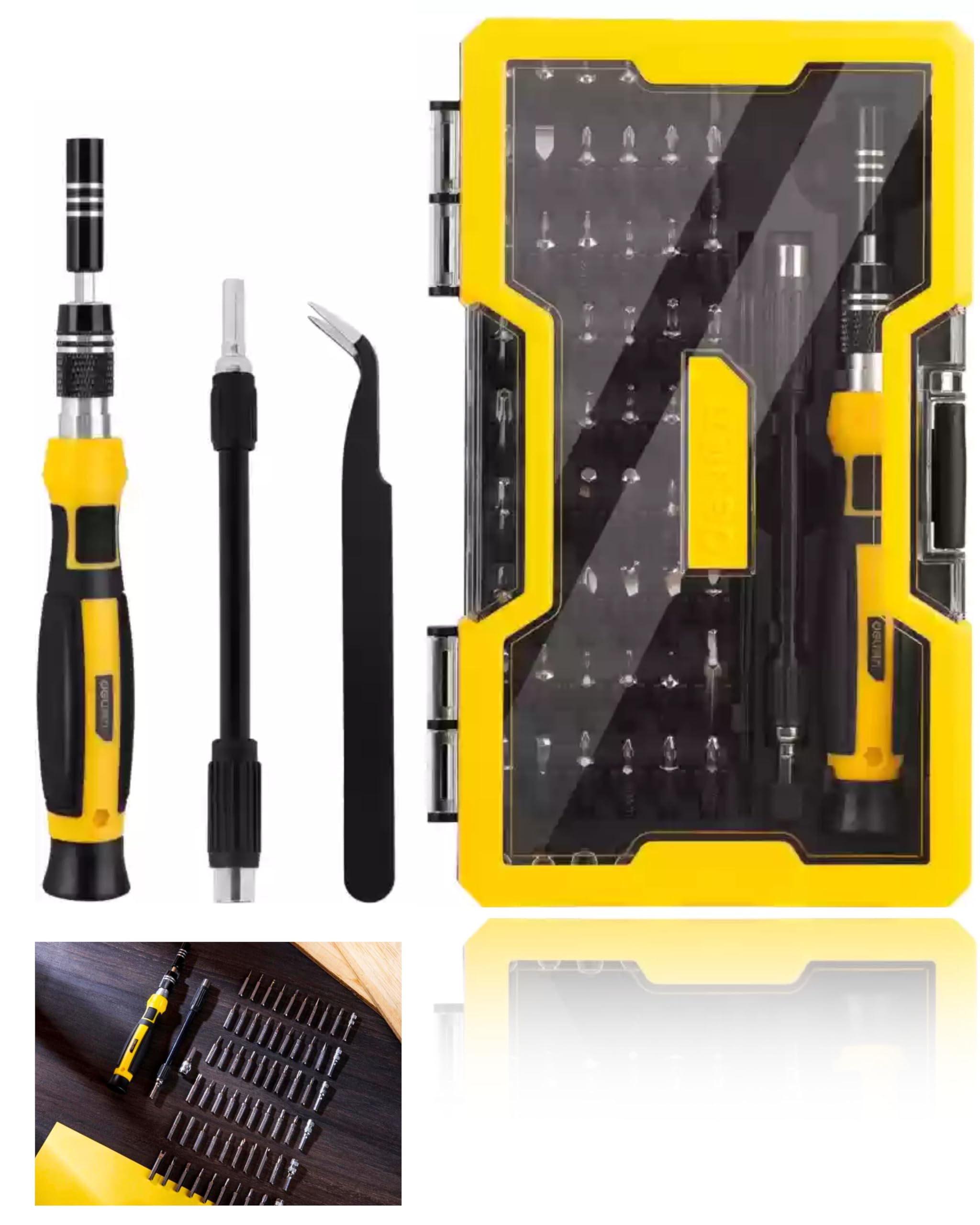 Homdum 65 in 1 Professional Precision Screwdriver Set Magnetic Replaceable Bits Repair Kit with Case for Mobile, Laptop, PC, Computer, Tablet Electronics (Yellow) (B09SB6D1J1) Amazon Price History, Amazon Price Tracker