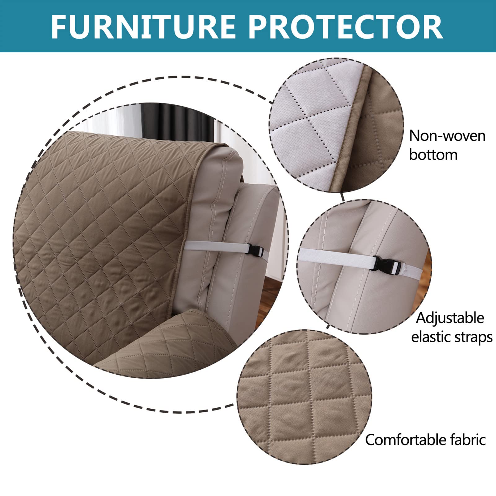 Copripoltrona Relax Trapuntato Salvadivano, Copridivano Reversibile Antiscivolo Poltrona Copertura Protezione Fodera Divano con Fascia Elastica (Khaki)