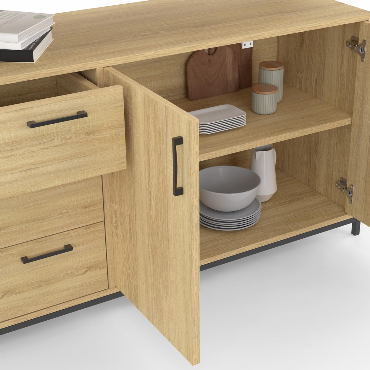IDMarket Detroit XXL - Aparador (180 cm, 4 puertas y cajones, diseño industrial