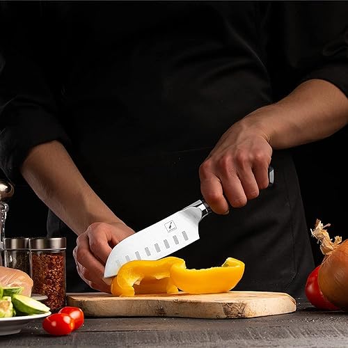 Miniatura 7 de imarku Santoku Cuchillo de chef de 5 pulgadas, cuchillo asiático ultra afilado, cuchillo de chef japonés, acero inoxidable japonés SUS440A, mango